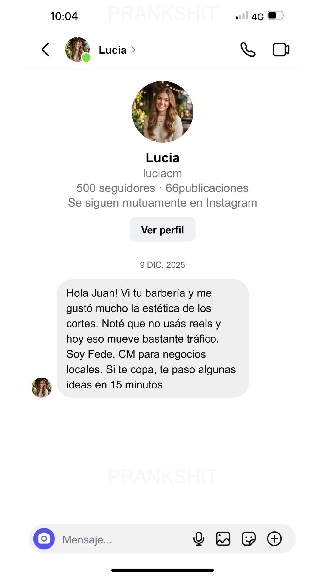Ejemplo de prospección por DM de Instagram